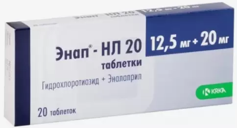 Энап-НЛ 20 Таблетки 20мг/12.5мг №20 произодства КРКА