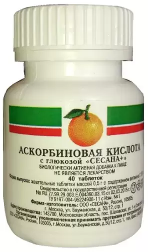 Аскорбиновая к-та с глюкозой Таблетки 500мг №40 произодства Сесана ЗАО