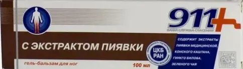 911 Экстренная помощь Экстракт пиявки для ног Гель-бальзам 100мл произодства Мирролла ООО