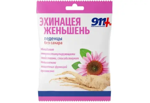 911 Леденцы без сахара эхинацея/женьшень/витамин C Упаковка 50г произодства Твинс Тэк ЗАО