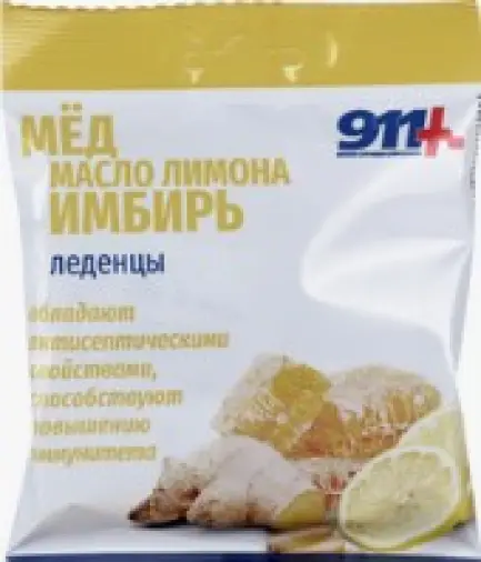 911 Леденцы без сахара мёд/масло лимона/имбирь/витамин C Упаковка 50г произодства Твинс Тэк ЗАО