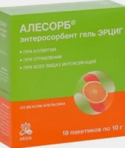 Алесорб Энтеросорбент с янтарн.к-той Эрциг Гель д/приёма внутрь (апельсин) 10г №18