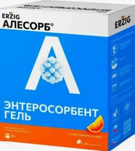 Алесорб Энтеросорбент с янтарн.к-той Эрциг Гель д/приёма внутрь (апельсин) 10г №20