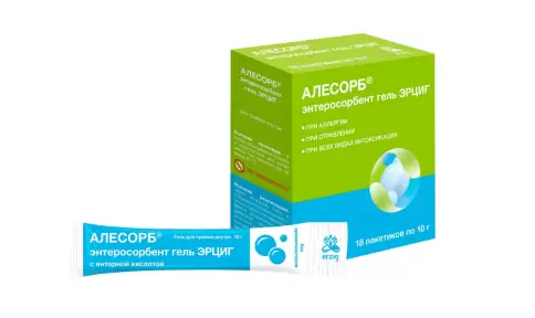Алесорб Энтеросорбент с янтарной к-той Гель д/приёма внутрь 10г №18 произодства Не определен