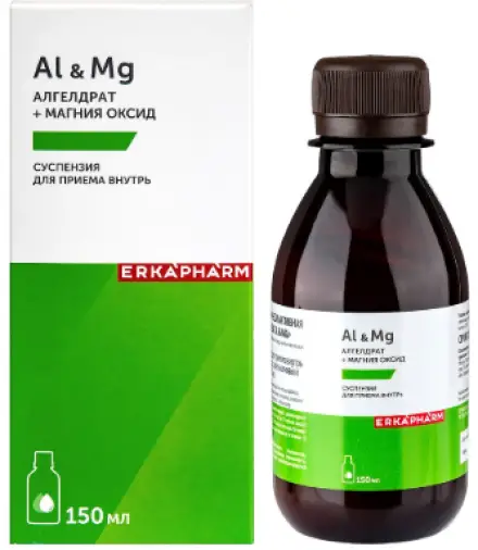 Алгелдрат+Магния оксид Комплекс Эркафарм Суспензия д/приёма внутрь 150мл произодства Мирролла ООО