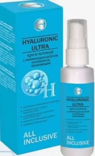 All Inclusive Hyaluronic Ultra Олл Инклюзив Гиалуроник Ультра крем ночной восстанавливающий с гиалуроновой кислотой и коллагеном Флакон с дозатором 50мл произодства Не определен