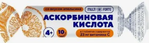 Аскорбиновая кислота Солнышко с сахаром и глюкозой MultiForte Таблетки с апельс.вкусом 3г №10