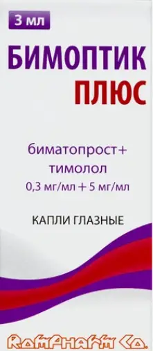 Бимоптик Плюс Капли глазные 0.3мг+5мг/мл 3мл произодства Ромфарм Компани