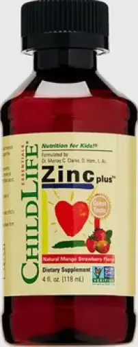 Цинк Плюс (с медью) для детей Zinc plus Childlife Essentials Жидкость (манго и клубника) 1мг+0.5мг/2.5мл 118мл произодства ChildLife (ЧаилдЛайф)