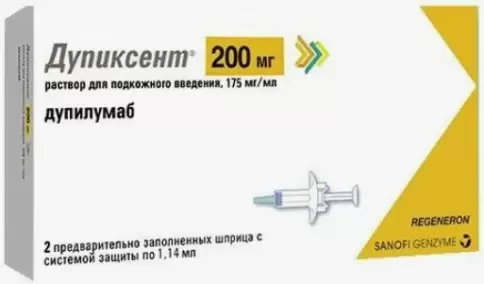 Дупиксент Р-р д/п/к введ., шприц 175мг/мл 1.14мл №2 произодства Санофи