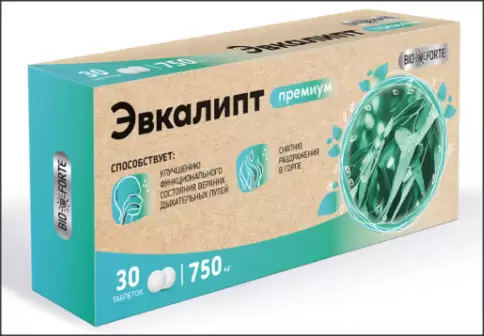 Эвкалипт Премиум с эфирным маслом BioForte Таблетки д/рассасывания 750мг №30 произодства Барнаульский ЗМП ООО