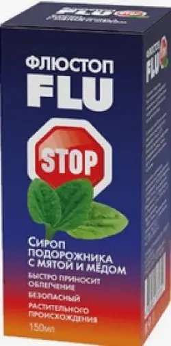 Флюстоп Сироп подорожника Флакон (мята и мед) 150мл произодства Мирролла ООО
