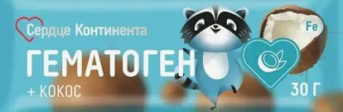 Гематоген Детский Сердце Континента Плитка (кокос) 30г