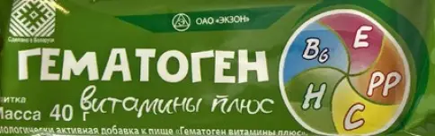 Гематоген витамин плюс Плитка 40г произодства Экзон