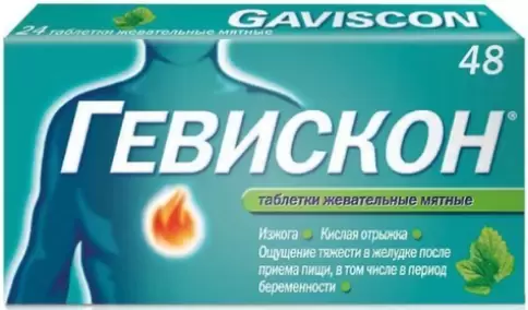 Гевискон Табл. жев. мятн. 250 мг №48