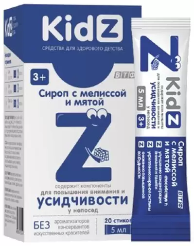 Кидз (Kidz) сироп с мелиссой и мятой для усидчивости Стики №20