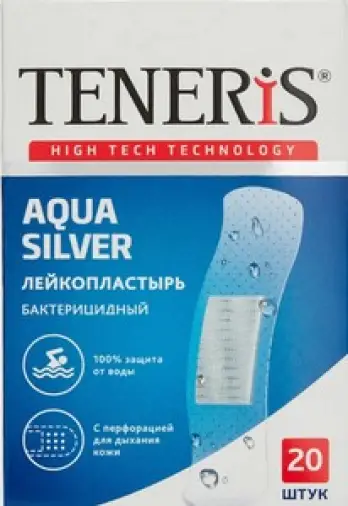 Лейкопластырь бактерицидный с ионами серебра Teneris Пластырь (полимерный прозрачный) 1.9х7.2см №20 произодства ФармЛайн