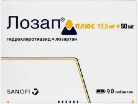 Лозап плюс Таблетки п/о 50мг+12.5мг №90 произодства Санофи Россия АО