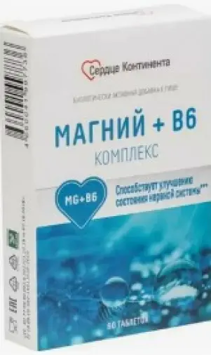 Магний В6 Сердце Континента Таблетки 600мг №60 произодства Грин Сайд ООО