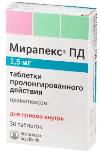 Мирапекс ПД Таблетки 1.5мг №30 произодства Роттендорф Фарма ГмбХ