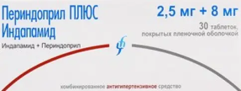 Периндоприл Плюс Таблетки 2.5мг+8мг №30 произодства Изварино ООО