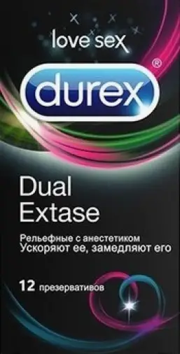 Презервативы Durex Dual Extase рельефные с анестетиком