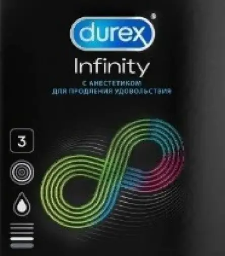 Презервативы Durex Infinity с анестетиком гладкие Упаковка №3 произодства Рекитт Бенкизер