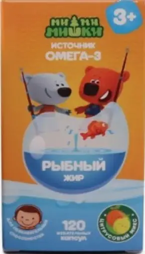Рыбный жир Ми-ми-мишки Фруктово-ягодный микс Капсулы жеват. 400мг (87.5мг Омега-3) №120 произодства Полярис ООО