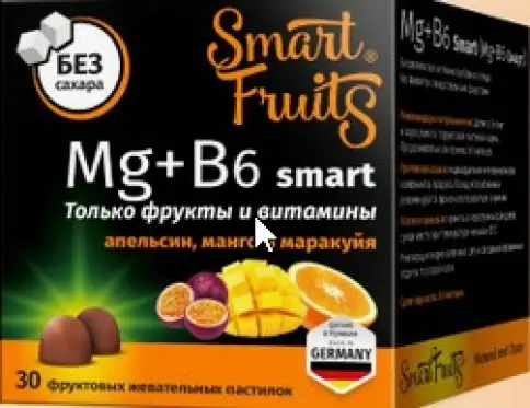 Смарт Smart Fruits Mg+B6 (магний+В6) Пастилки жевательные фруктовые 2.5г №30 в Клине