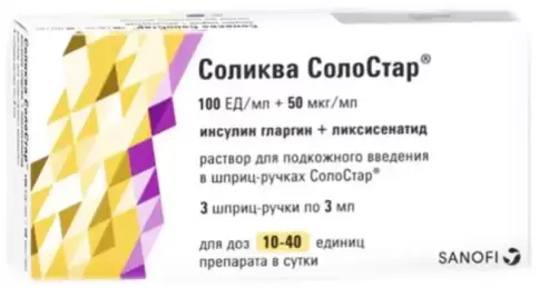 Соликва СолоСтар Р-р д/п/к введ., шпр-ручка 100ЕД+50мкг/мл 3мл №3 в Реутове