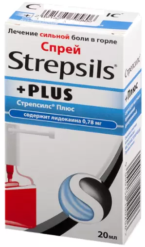 Стрепсилс Плюс Спрей 20мл 70 доз произодства БСМЛтд.