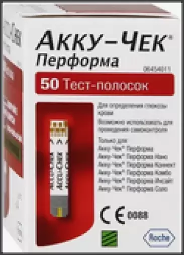 Тест-полоски к глюкомеру Акку-Чек Перформа Упаковка №50 произодства Ф. Хоффманн-ля Рош Лтд.
