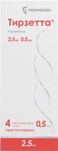 Тирзетта Р-р д/п/к введ., шпр-ручка 2.5мг/0.5мл №4 произодства Промомед Рус ООО