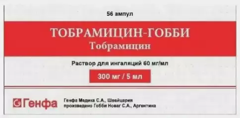 Тобрамицин Р-р д/ингаляций, ампулы 60мг/мл 5мл №4х14 произодства Гобби Новаг