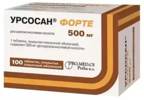 Урсосан Форте Таблетки п/о 500мг №100 произодства Про.Мед.ЦС Прага а.о.