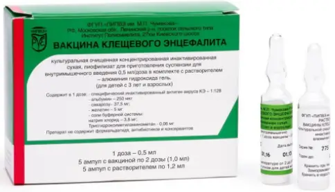 Вакцина клещ. энцефалита Ампулы 0.5мл №5 + р-ль произодства Бак.препараты им.М.П.Чумакова (ФНЦИРИП)