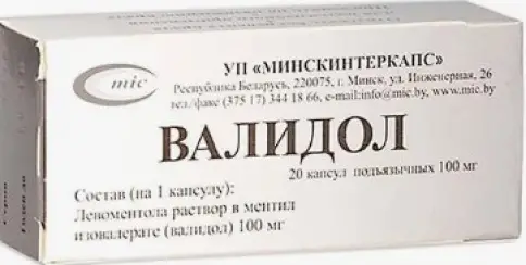 Валидол Капсулы 100мг №20 произодства Минскинтеркапс СП