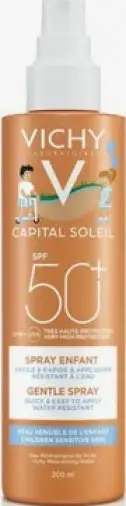 Виши Капитал Солей спрей солнцезащитный для детей легкий водостойкий SPF50+ Vichy Capital Soleil Флакон с дозатором 200мл