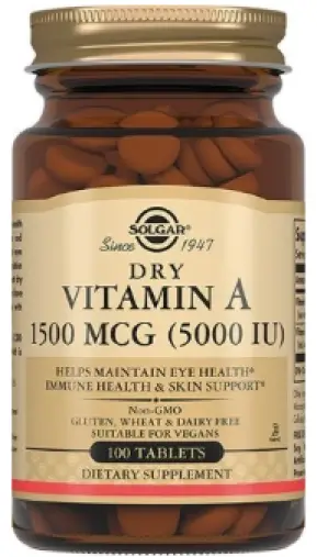 Витамин А 5000МЕ сухой Таблетки 1500мкг (370мг) №100 произодства Солгар
