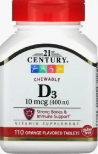 Витамин Д3 Таблетки жевательные (апельсин) 400МЕ №110 произодства 21st Century